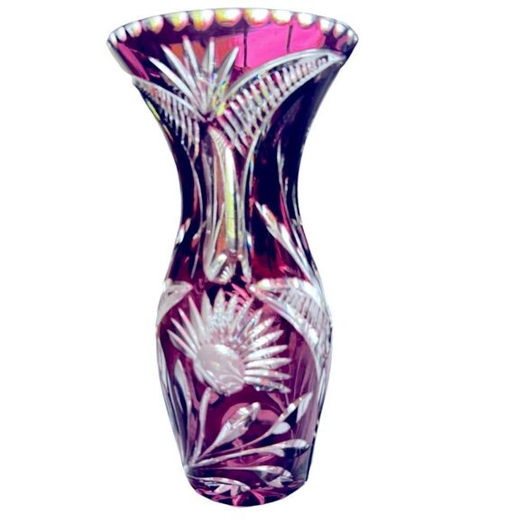 FRENCH AMETHYST DIAMOND CUT To CLEAR FLOWER VASE RARE HEAVY EARLY 1900S $4500 - Picture 1 of 10